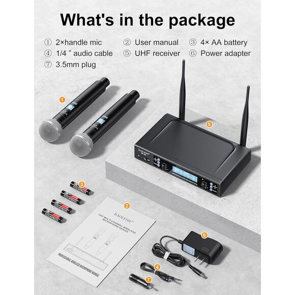 BAOLESH Dual Wireless Microphone System With Up To 200 ft Range - Picture 7 of 7